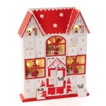 Dřevěný LED adventní kalendář s šuplíčky DOMEK červený