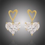Pozlacené náušnice Swarovski Elements Sofia - srdíčko, Bílá/čirá