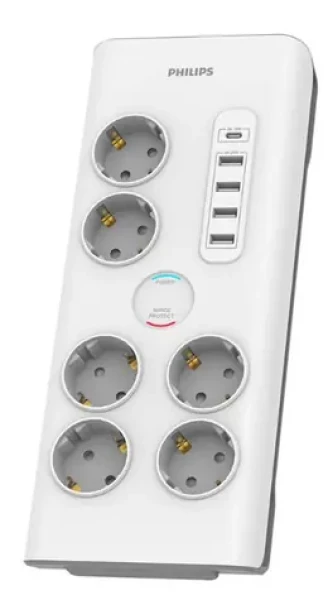 Philips SPN7060WA/58 bílá / Přepěťová ochrana / Schuko / 6 zásuvek / USB-A USB-C / 2m (SPN7060WA/58)