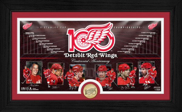 Highland Mint Sběratelská plaketa Detroit Red Wings NHL 100th bronze coin Timeline photo mint