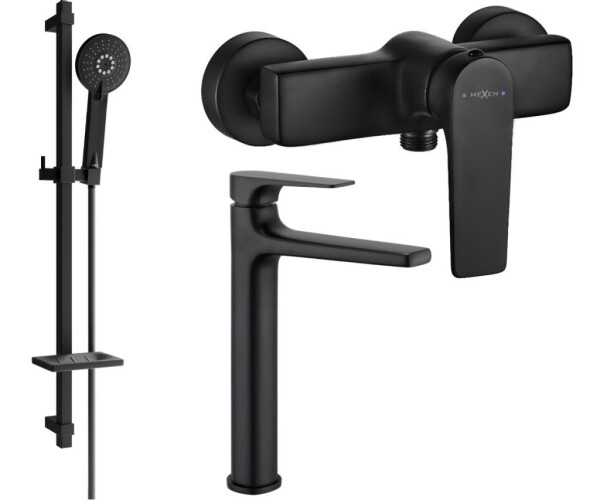 MEXEN - Lynx DQ40 SET umyvadlová a sprchová baterie s příslušenstvím, černá 745914DQ40-70