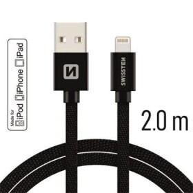 Swissten 71524301 USB 2.0 typ A na Lightning, USB 2.0, zástrčka A - zástrčka Lightning, MFi, opletený, 2m, černý