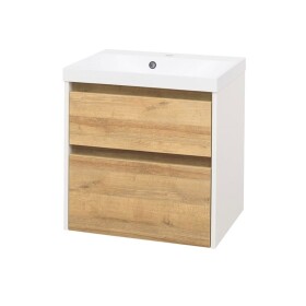 MEREO - Opto, koupelnová skříňka s umyvadlem z litého mramoru 61cm, bílá/dub Riviera CN930M