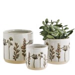 MADAM STOLTZ Kameninový obal na květináč Flower S, béžová barva, keramika