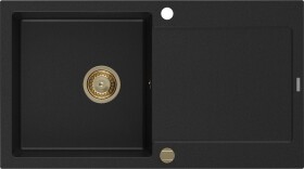 MEXEN - Leo granitový dřez 1-miska s odkapávačem 900 x 500 mm, černý, zlatý sifon 6501901010-77-G
