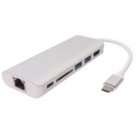 PremiumCord Převodník USB3.1 na HDMI / RJ45 / 2x USB3.0 / slot na SD karty / PD charge / 0,2m / stříbrná (ku31dock05)