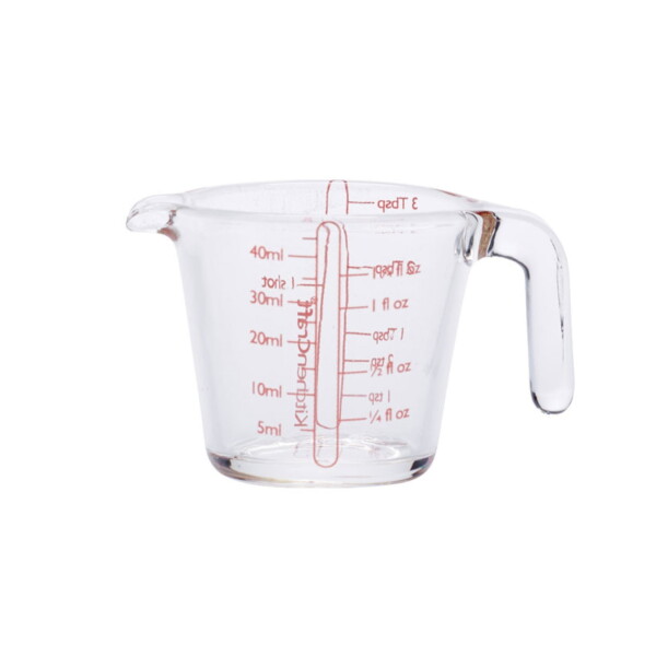 Kitchen Craft Mini skleněná odměrka 40 ml, červená barva, čirá barva, sklo