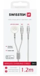 SWISSTEN Magnetický kabel pro Apple Watch a USB-C 1.2m bílá / USB-C / 2v1 / 60W / opletený (22065504)