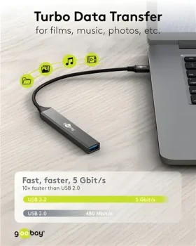 Goobay 74460 světle šedá / USB hub / 5 portů / USB-C na USB-C/USB-A / 5 Gbit/s (74460)