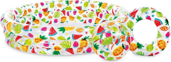 Sada bazén 3 komory 132x28cm + kruh 51cm + míč 51cm ananas 2+ - Alltoys Intex