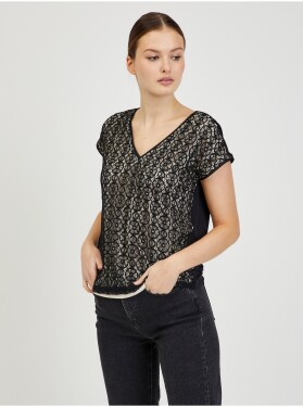 Béžovo-černé dámské krajkové tričko ORSAY dámské