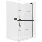 CERANO Sprchová zástěna Walk-in Onyx L-pravá vzpěra - 8 mm + polička/držák na ručníky - černá matná, industriální sklo - 110x200 cm