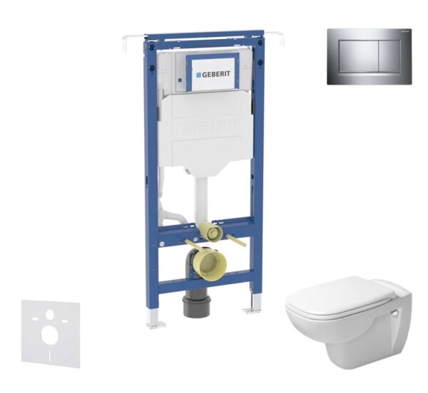 GEBERIT - Duofix Set předstěnové instalace, klozetu a sedátka Duravit D-Code, tlačítka Sigma20, Rimless, SoftClose, lesklý chrom/chrom mat SANI11CP1102