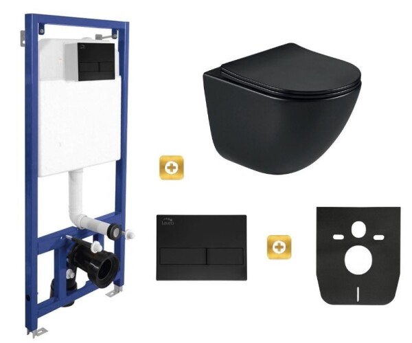 Erga Erga, závěsný set pod omítku Laveo Akan + závěsná WC mísa Lily+ s toaletním sedadlem z duroplastu + splachovací tlačítko, černá matná, ERG-SE… ERG-SETLAVLILYBKBK