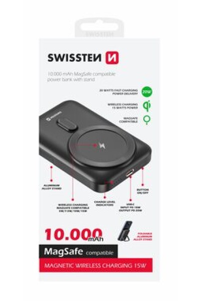 SWISSTEN 22013974 POWER BANK 10000 mAh černá / Power Bank / 20W / USB-C / Qi (22013974)