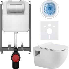 CERANO - Kompletní WC set Basic/Dure - bílá lesklá - WC tlačítko Maxio/Stříbrná - pro zazdění - 51x35 CER-8050BD85905