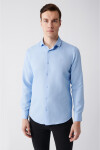 Avva Men's Light Blue Easy-to-Iron Classic Collar See-through Cotton Slim Fit Slim Fit Shirt