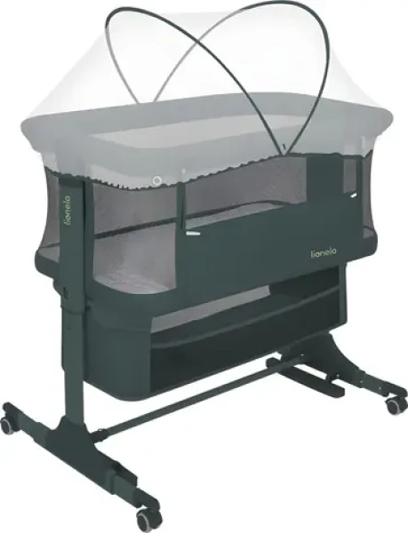 LIONELO Postýlka Jodie 3v1 Green Graphite / Přístavná postýlka i kolébka / Nastavitelná výška 6 úrovní (LO-JODIE GREEN GRAPHITE)