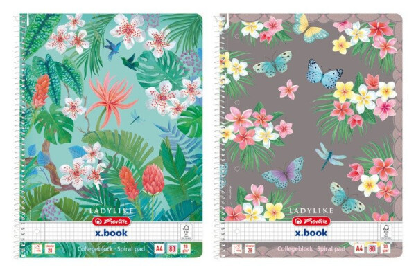 Blok spirálový A4, 80 listů, čtverečkový Ladylike (mix)