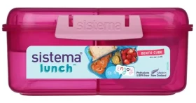Sistema Lunch Tříkomorová krabička s nádobou na jogurt a 2 tácky 1.25 litru růžová (8592001418431)