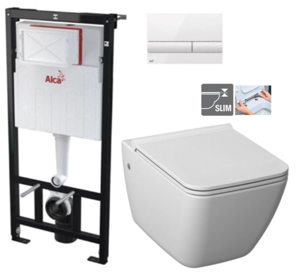 ALCADRAIN Sádromodul - předstěnový instalační systém s bílým tlačítkem M1710 + WC JIKA PURE + SEDÁTKO DURAPLAST AM101/1120 M1710 PU1