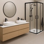 Erga Tucson, sprchový kout s posuvnými dveřmi 80(dveře) x 80(stěna) x 190 cm, 6mm čiré sklo, černý profil, ERG-S02-TUCSON-D080D080-CL-BK