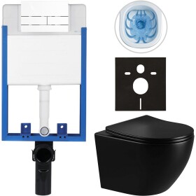 CERANO Kompletní WC set Profi/Cesso - černá lesklá - WC tlačítko Line/Bílá - pro zazdění - 49x36 cm
