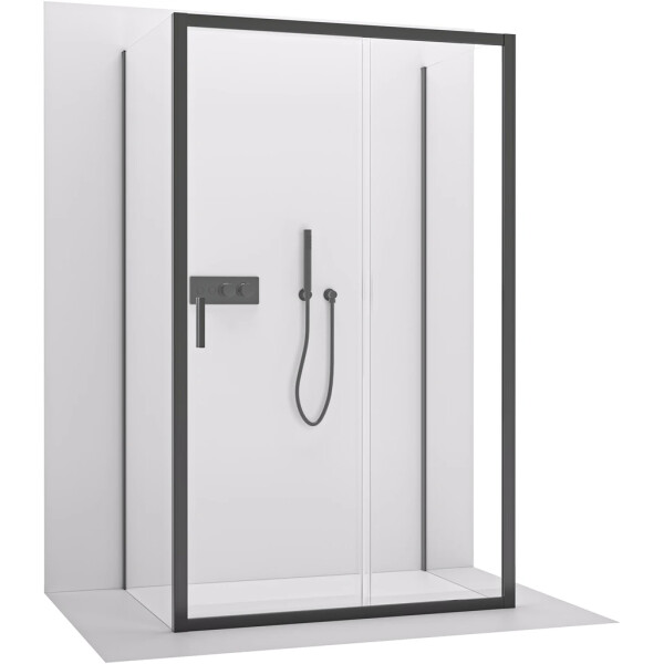 CERANO - Třístěnný sprchový kout Varone LINE U L/P - 6 mm - černá matná, transparentní sklo - 150x70x195 - posuvný CER-DY505B-90146