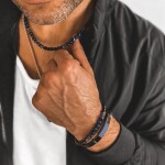 Pánský korálkový náhrdelník Isaac - 6 mm přírodní onyx a tygří oko, Modrá 47 cm