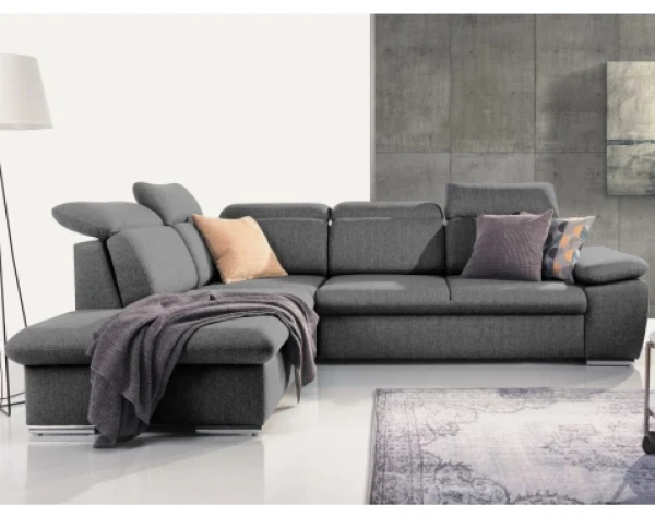 Rohová sedačka Aldon, dýmově šedá strukturovaná látka, levý roh