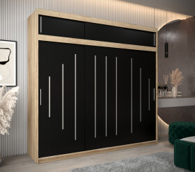 Šatní skříň Abi Y0 s nástavcem Barva korpusu: Dub Sonoma, Rozměry: 250 cm, Dveře: Černá