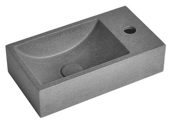 SAPHO - CREST R betonové umývátko, nástěnné, včetně výpusti, 40x22cm, černý granit AR409