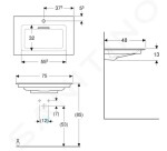 GEBERIT - ONE Umyvadlo nábytkové 750x480x130 mm, skrytý přepad, s otvorem pro baterii, vodorovný odtok, KeraTect, bílá 505.004.00.1