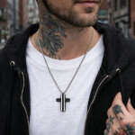 Pánský náhrdelník Pablo chirurgická ocel - kříž, Černá 55 cm