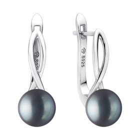 Stříbrné náušnice s černou 7,5-8 mm perlou Bella, stříbro 925/1000, Černá