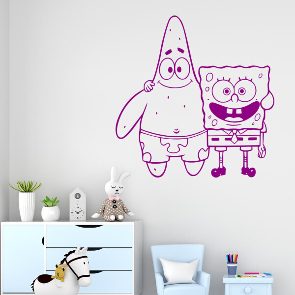 Samolepka SpongeBob a Patrick Barva: fialová, Velikost: 100 x 102 cm