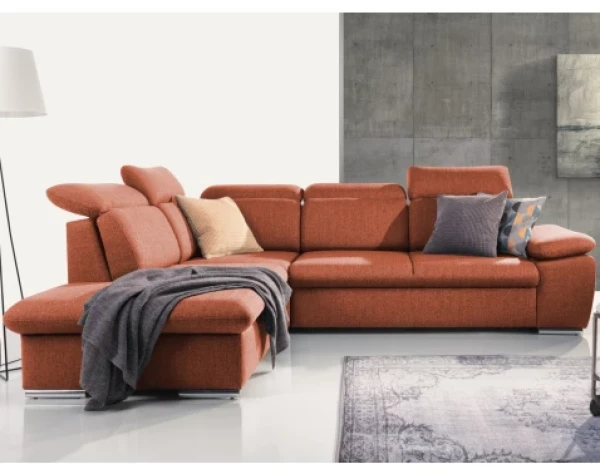 Rohová sedačka Aldon, cihlová strukturovaná látka, levý roh