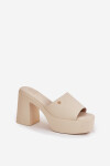 Dámské sandály z eko kůže na podpatku a platformě světle béžové Tamirella 41