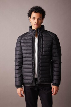 DEFACTO Slim Fit Stand Collar Faux Leather Puffer Jacket