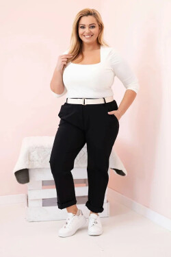 Dámské bavlněné kalhoty Plus Size s páskem černý 4XL