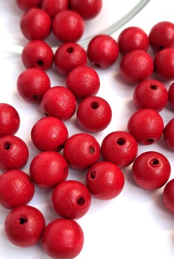 Dřevěné korálky Detoa - červené - ∅ 10 mm - 10 ks