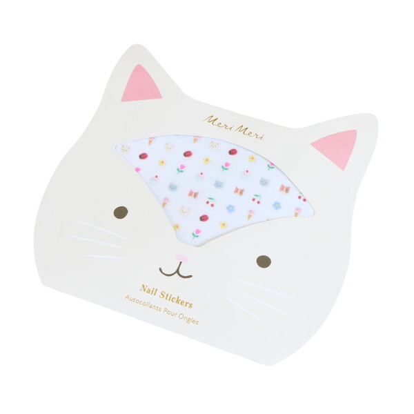 Meri Meri Dětské samolepky na nehty Kitten Club – 200 ks, bílá barva, plast, papír
