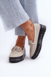 Dámské kožené mokasíny na platformě s ozdobou S.Barski LR750 béžové 40