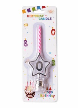 Dortisimo Svíčka růžová s LED stříbrným podstavcem ve tvaru hvězdy číslo 0