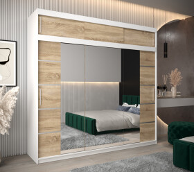Šatní skříň Abi V4 s nástavcem Barva korpusu: Bílá, Rozměry: 250 cm, Dveře: Dub sonoma