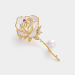 Luxusní brož Agnese - růže se zirkony a s perlou, Zlatá