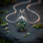 Stříbrný náhrdelník MECHOVÝ ACHÁT ve tvaru srdce - stříbro 925/1000, Stříbrná 40 cm + 4 cm (prodloužení)