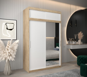Šatní skříň Abi T2 s nástavcem Barva korpusu: Dub Sonoma, Rozměry: 150 cm, Dveře: Bílá