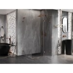 MEXEN/S - Lunar L sprchový kout dveře křídlové pravá 85 x 70, transparent, růžové zlato 834L-085-070-60-00-P