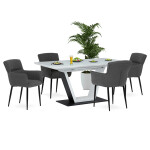 Židle jídelní, snadno čistitelná šedá látka, černý matný lak, kovové nohy